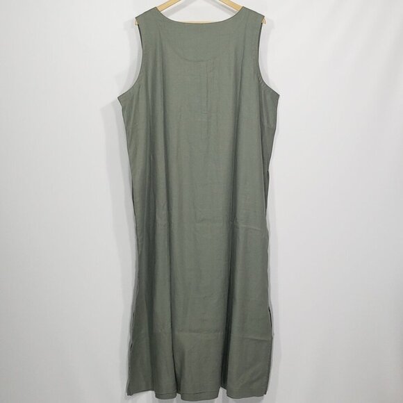 NWOT  Eddie Bauer  Olive Green Linen Sleeveless Long Shift Dress  Size XXL - Picture 3 of 3